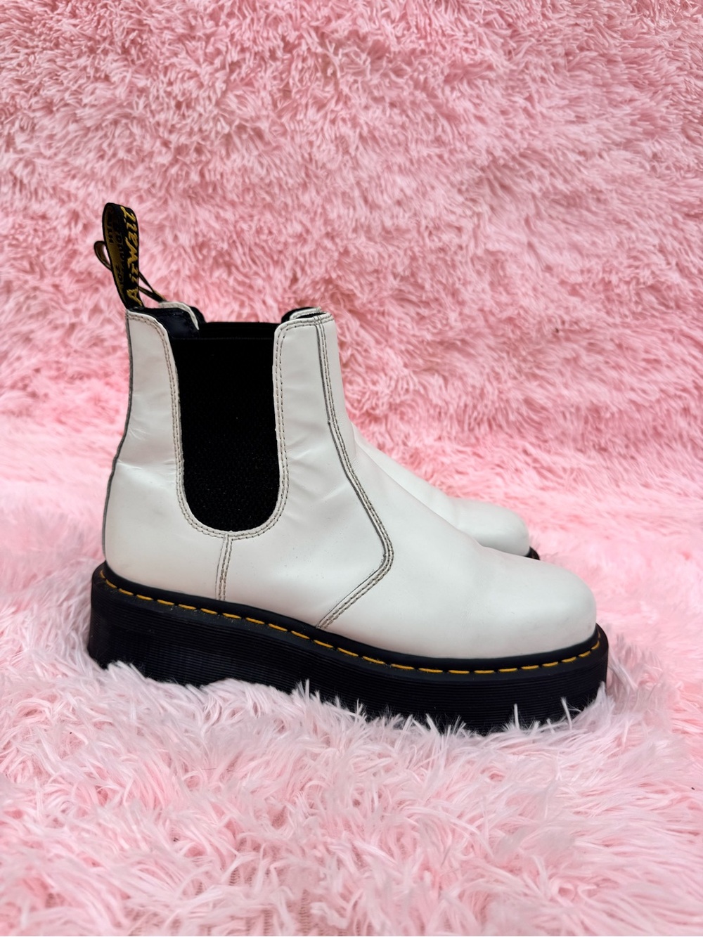 Dr. Martens White Chelsea Platform Boots